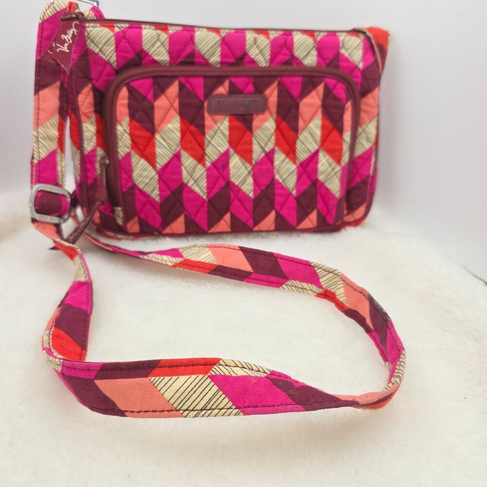 Vera Bradley Quilted Cotton Crossbody Bag Retired Bohemian Chevron Pink/Red